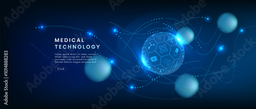 Healthcare technology and medical innovation digital technology background. Medical, science and technology concepts. Abstract futuristic design. Vector illustration.