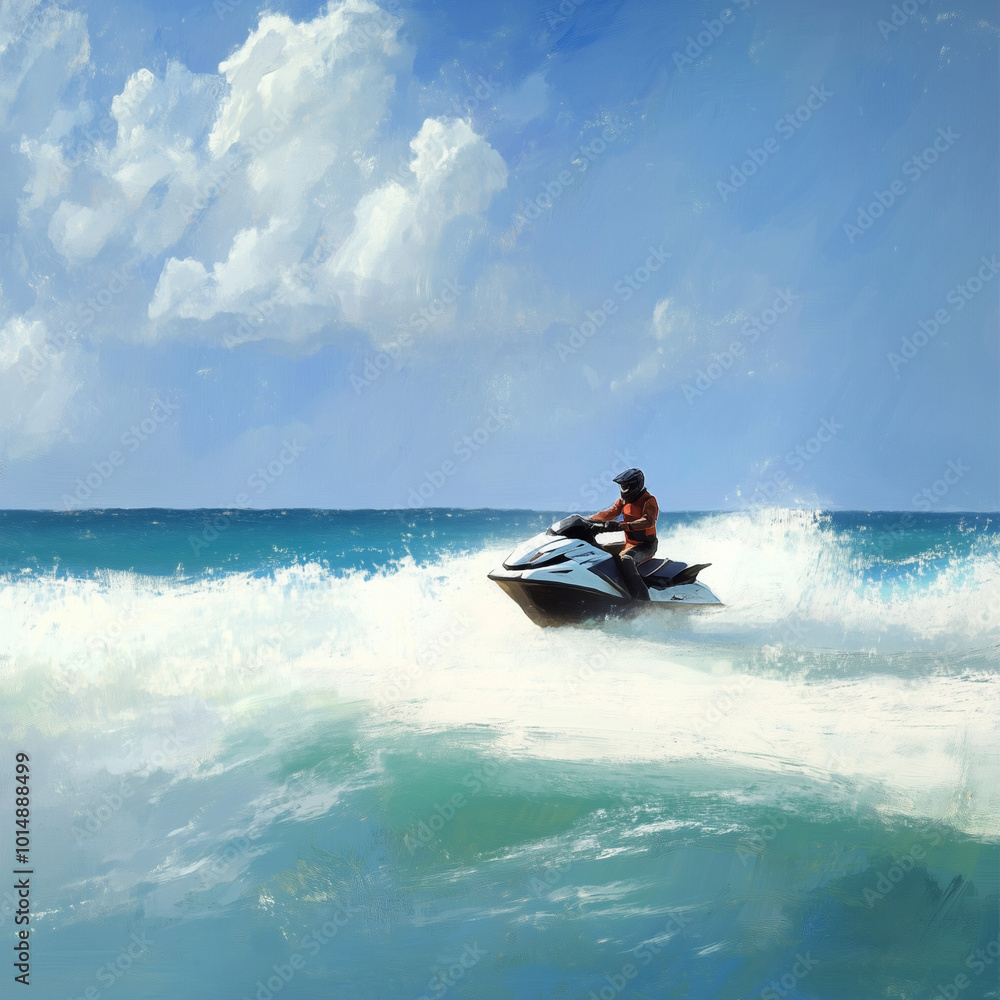 Oceanic Rush: Jet Skier Cruising Near the Beachhead Oceanic Rush: Jet Skier Cruising Near the Beachhead