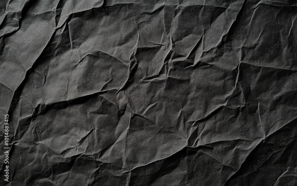 A close-up view of crumpled black paper, showcasing texture and depth. A close-up view of crumpled black paper, showcasing texture and depth.