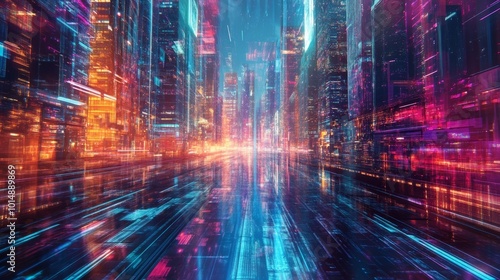 Futuristic Cityscape with Neon Lights.