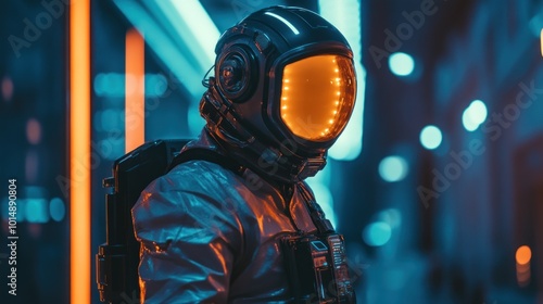 Cyberpunk Astronaut in Neon City photo