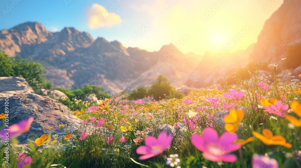 Obraz premium Majestic Mountain Meadow: A Vibrant Nature Escape