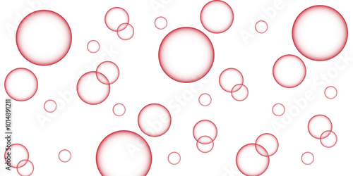 red  bubbles. Abstract, white transparent and soap bubbles floating in the air. Design soap bubbles on a white background. with circles. Banner pattern with copy space illustration.