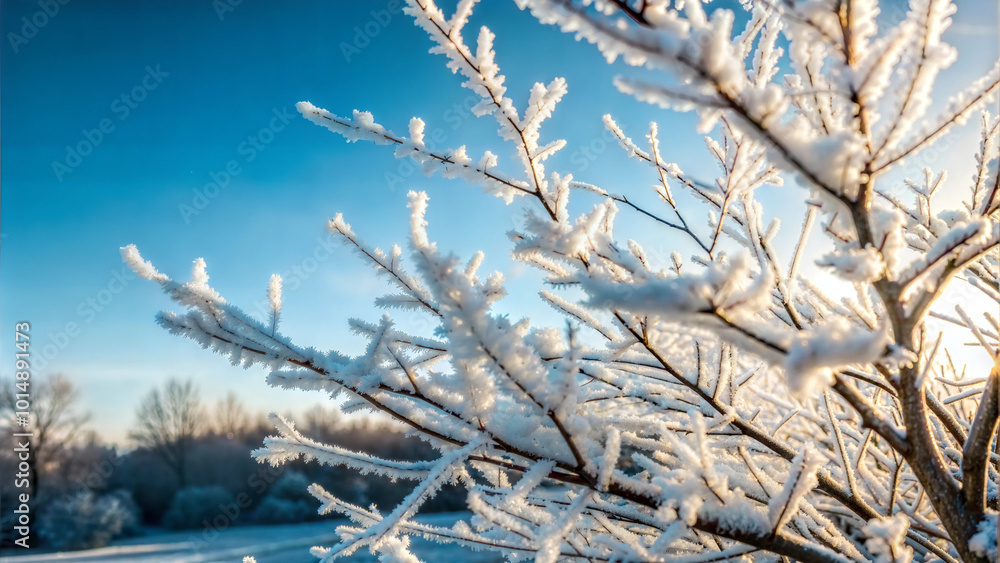 Frost-covered branches against a bright winter sky for seasonal nature photography Frost-covered branches against a bright winter sky for seasonal nature photography