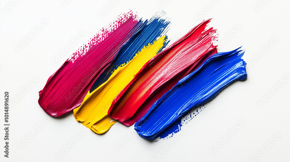 Fototapeta premium Vibrant Acrylic Paint Strokes on White Background