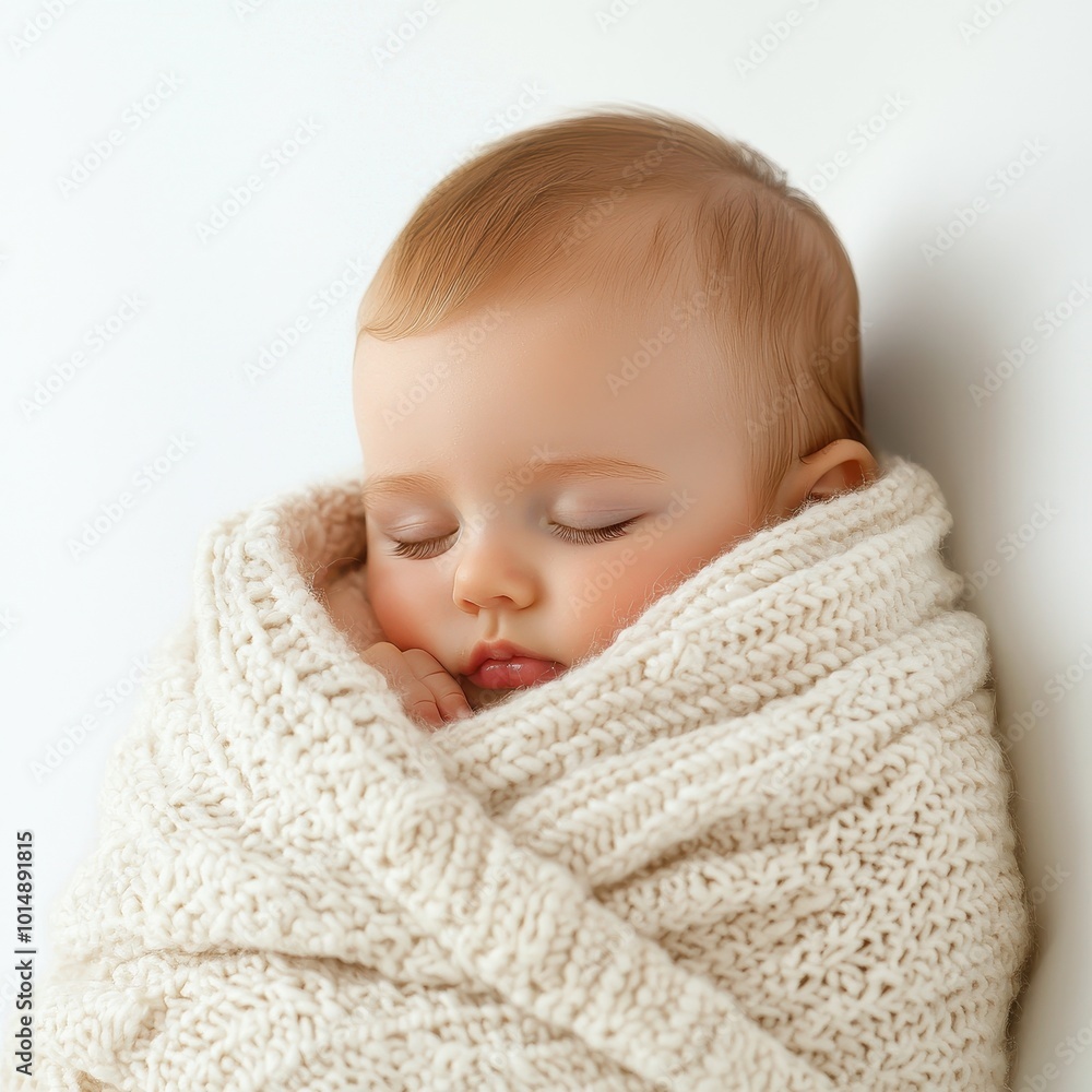 A baby cuddled in a parent's arms, sleeping peacefully, wrapped in a soft blanket, isolated on white background A baby cuddled in a parent's arms, sleeping peacefully, wrapped in a soft blanket, isolated on white background