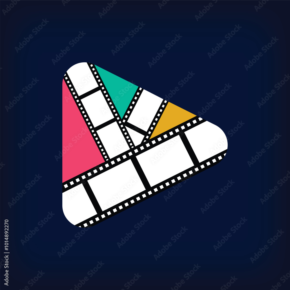 Fototapeta premium Movie photo collage logo design in unique colorful play sign form. Simple geometric corporate identity design.