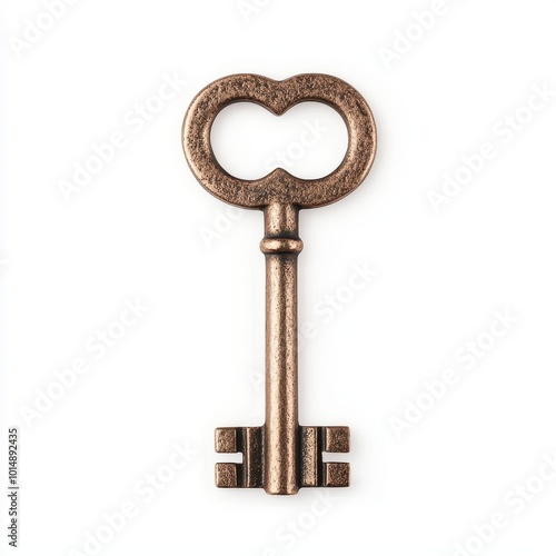 A custom engraved key, unique design with personalized name, isolated on white background