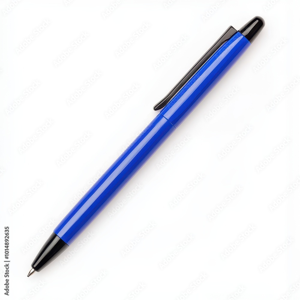 A ballpoint pen, stationary element, retractable design with blue ink, isolated on white background A ballpoint pen, stationary element, retractable design with blue ink, isolated on white background