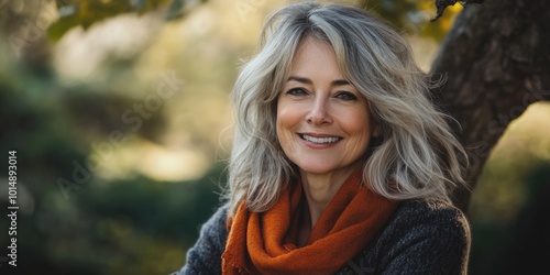 Woman with gray hair and scarf