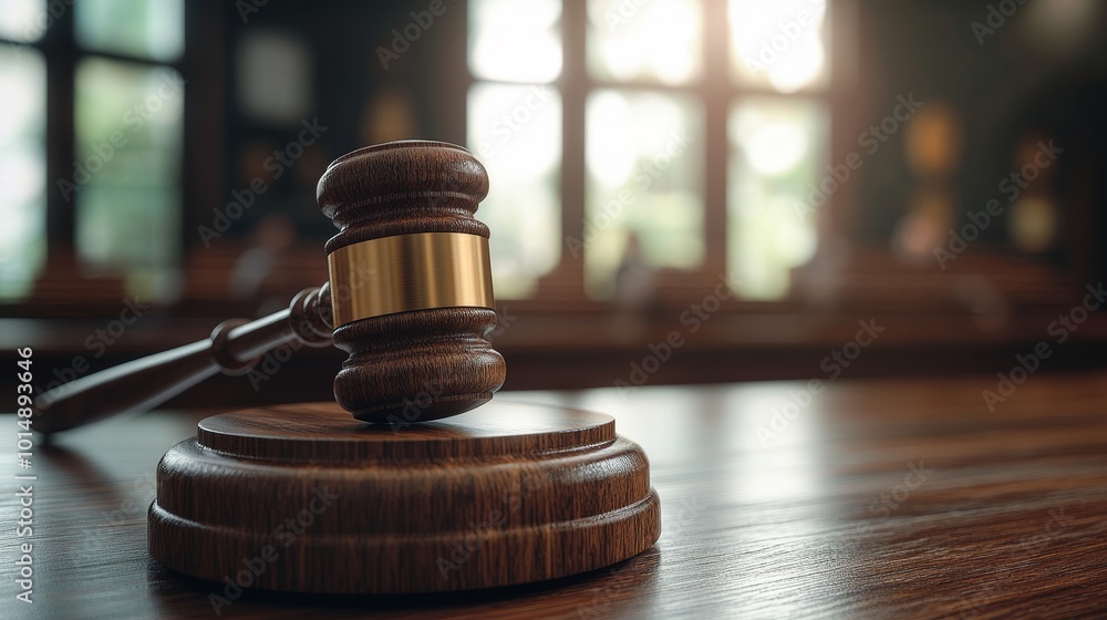 Closeup of a judges gavel on a wooden bench Closeup of a judges gavel on a wooden bench