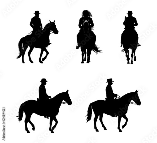 set of horseman silhouettes on isolated background