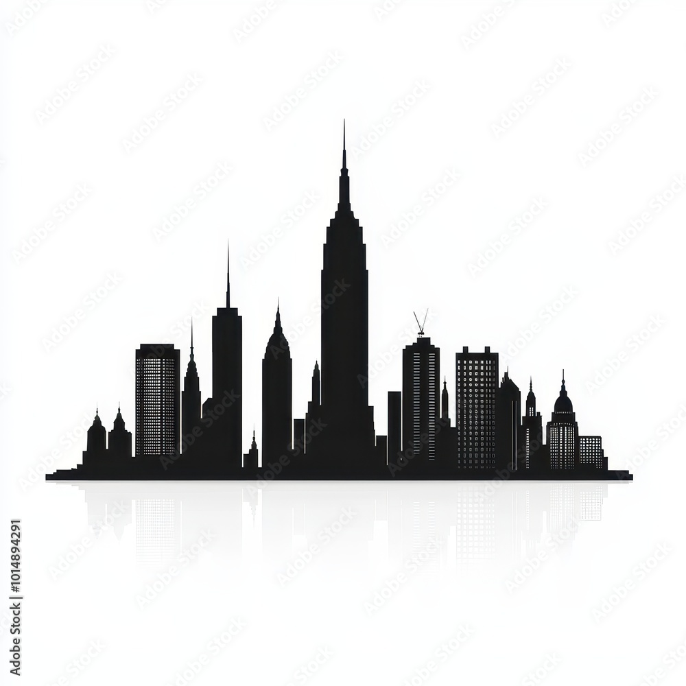 Fototapeta premium A city skyline, travel scene, detailed silhouettes of famous buildings, isolated on white background