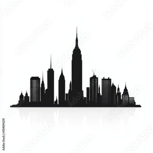 A city skyline, travel scene, detailed silhouettes of famous buildings, isolated on white background