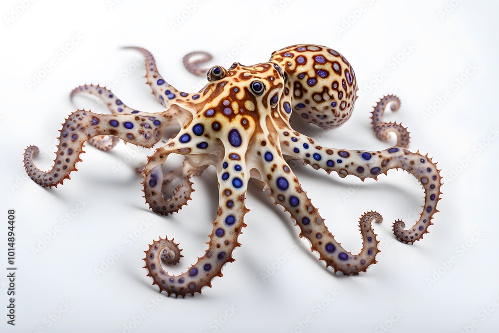Blue ringed octopus on white background, AI Generated Blue ringed octopus on white background, AI Generated