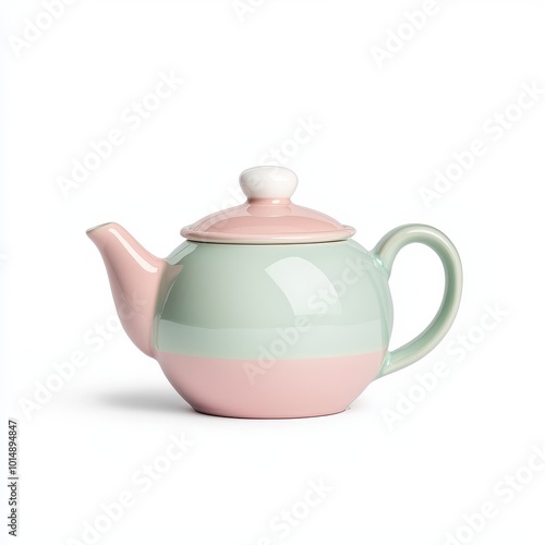 A ceramic teapot, kitchenware element, minimalist style, soft pastel color palette, isolated on white background