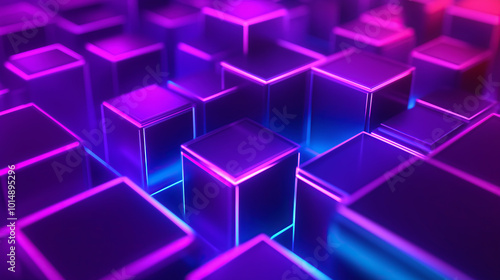 Abstract neon futuristic digital wallpaper with neon cubes pattern. depicting: future technology, cloud storage, cyberspace and cybersecurity concepts