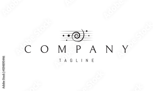 Vector logo with an abstract image of guitar strings with circles and a spiral instead of notes.