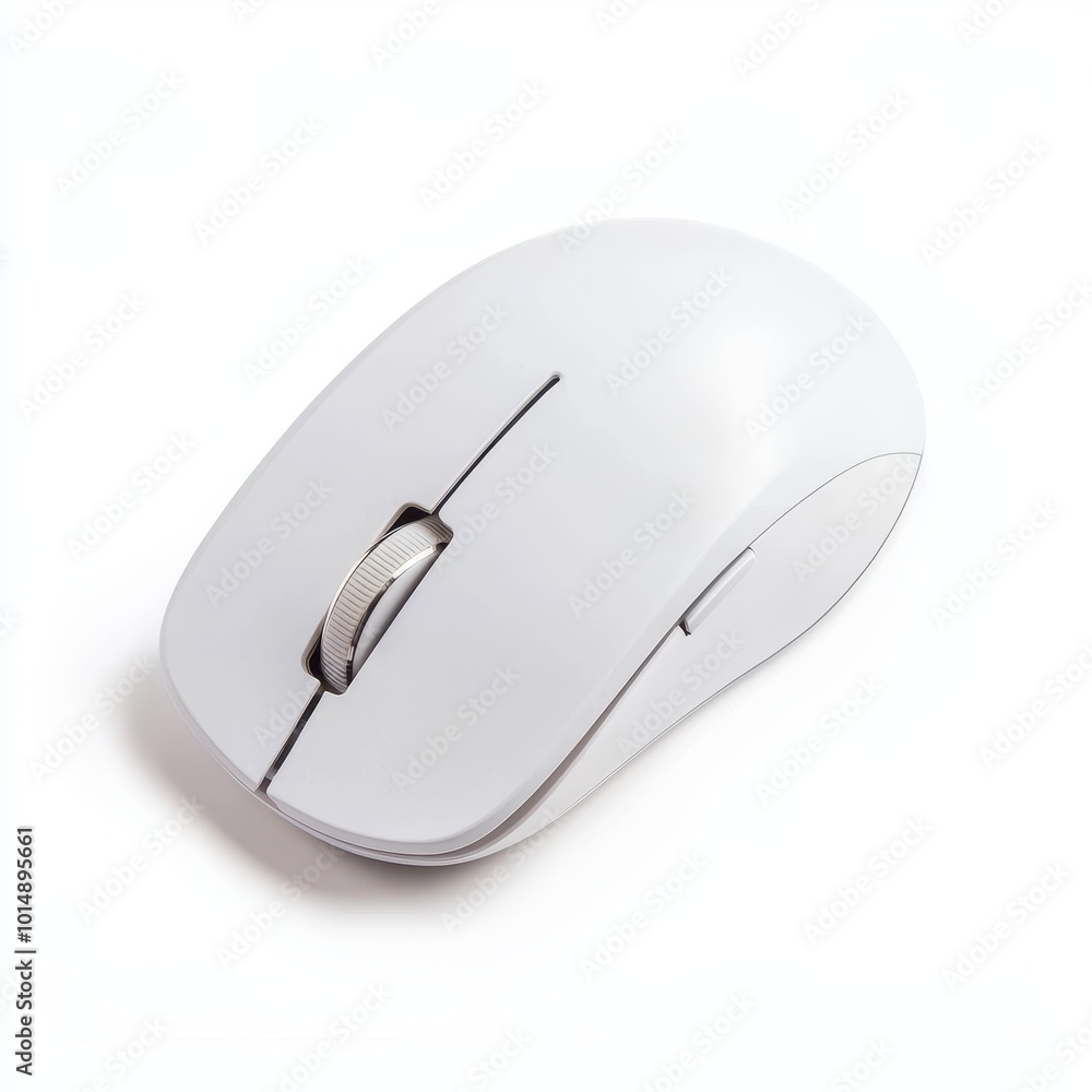 A wireless mouse, electronic accessory, ergonomic design with scroll wheel, isolated on white background A wireless mouse, electronic accessory, ergonomic design with scroll wheel, isolated on white background