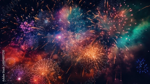 Wallpaper Mural A vibrant display of fireworks explodes in the night sky, creati Torontodigital.ca