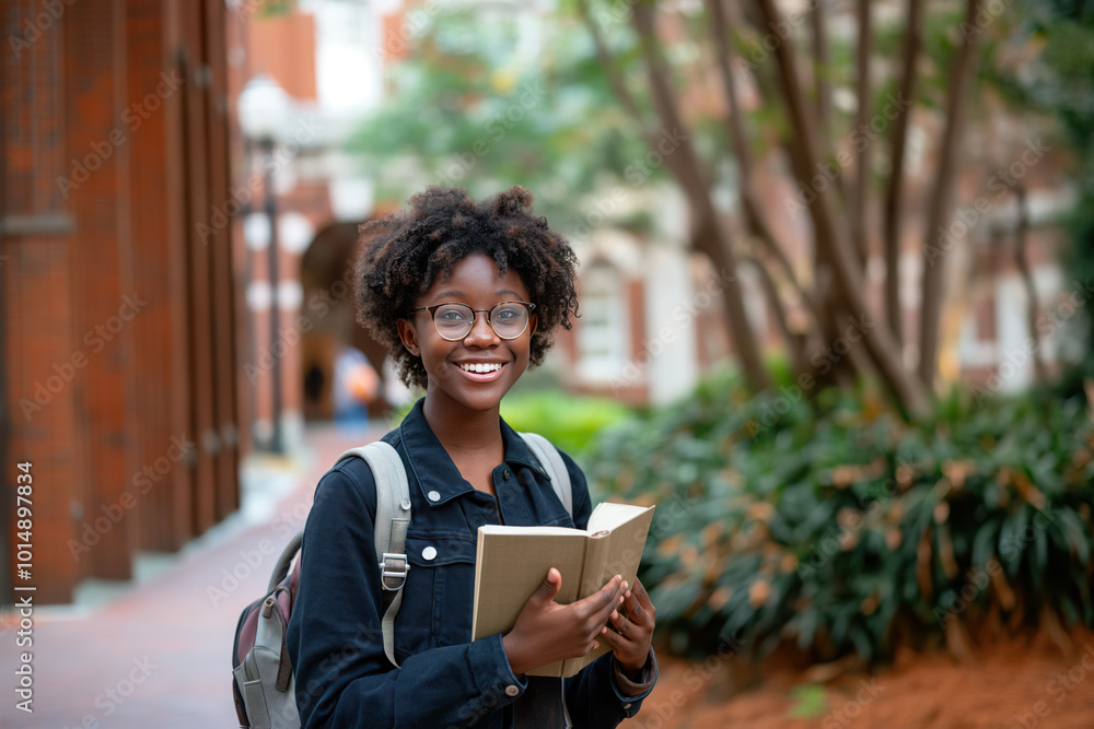 happy african american student with books in his hands against the background of the university campus happy african american student with books in his hands against the background of the university campus