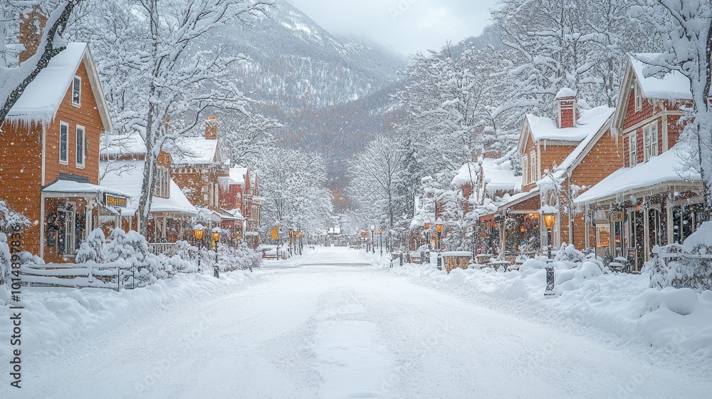 Fototapeta premium Scenic view of a town square during winter, viewed from a distance, showcasing the beauty and charm of the season 