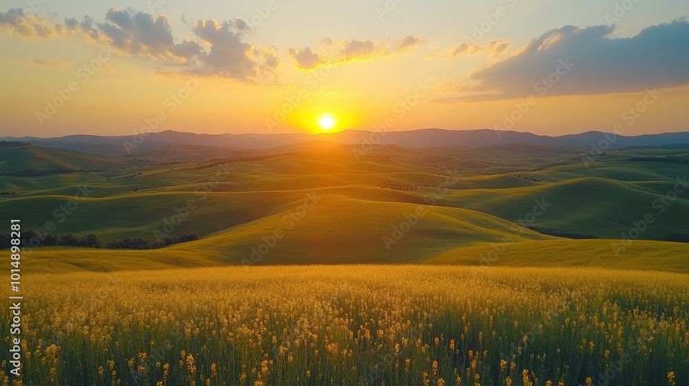 Serene countryside landscape with rolling hills, captured from an elevated viewpoint, highlighting the vastness and tranquility of nature Serene countryside landscape with rolling hills, captured from an elevated viewpoint, highlighting the vastness and tranquility of nature