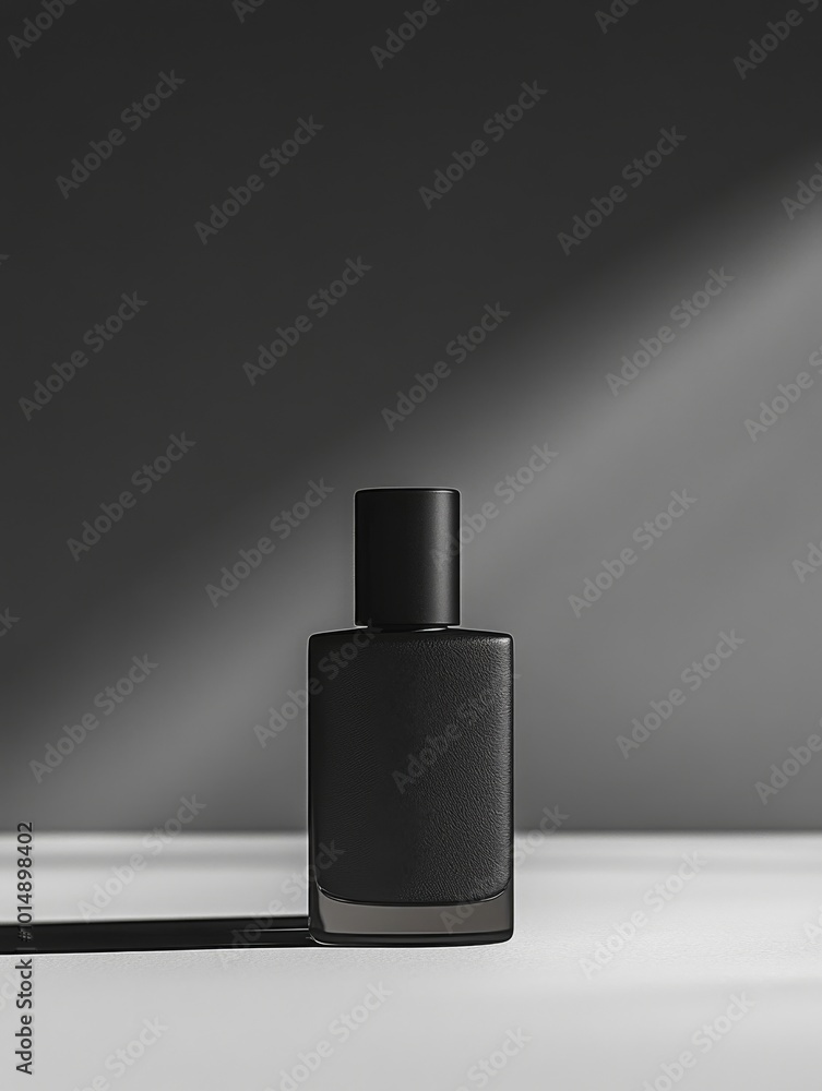 Close-up a men's perfume bottle on a Beige color background. Mockup for design. Close-up a men's perfume bottle on a Beige color background. Mockup for design.