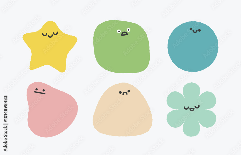 flat design colorful cute kawaii random smiley faces doodle shape sticker emoticon collection set flat design colorful cute kawaii random smiley faces doodle shape sticker emoticon collection set