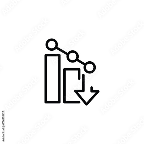Falling arrow pixel perfect linear icon. Poor performance. Business forecast and prediction. Thin line illustration. Contour symbol. Vector outline