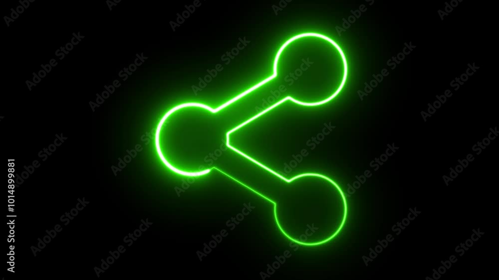 Neon Glowing Green Share Icon on Dark Background