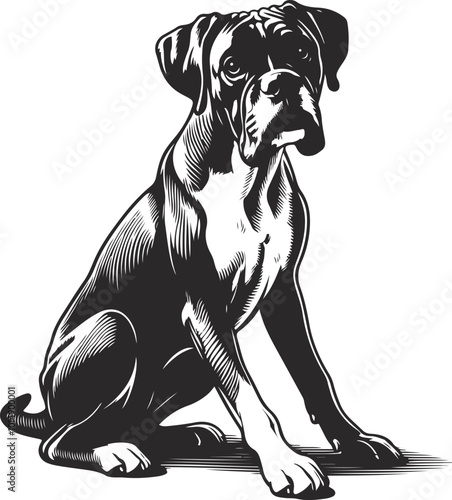 Boxer dog silhouette vector illustration. Black silhouettes of breeds of dogs.