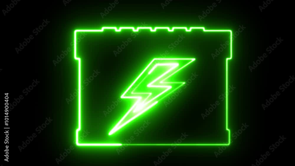 Neon Glowing Green Electricity Icon on Dark Background Neon Glowing Green Electricity Icon on Dark Background