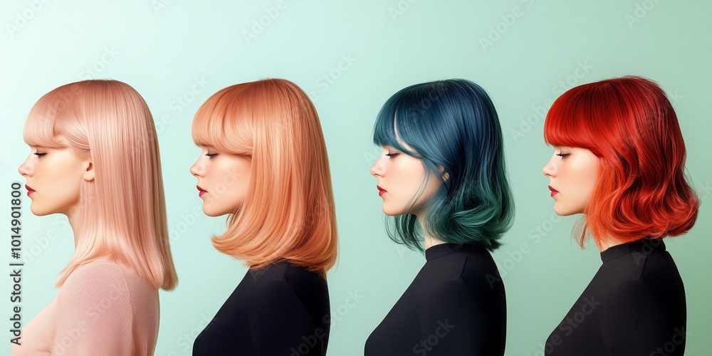 different hair styles isolated on colorful background with different hair color different hair styles isolated on colorful background with different hair color