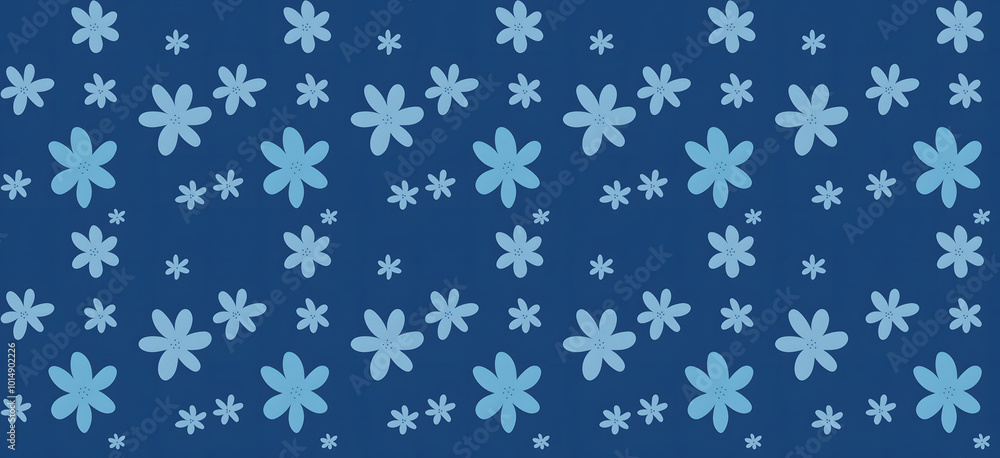 Big and Small Blue Seamless Floral Pattern with Navy Blue Background Big and Small Blue Seamless Floral Pattern with Navy Blue Background