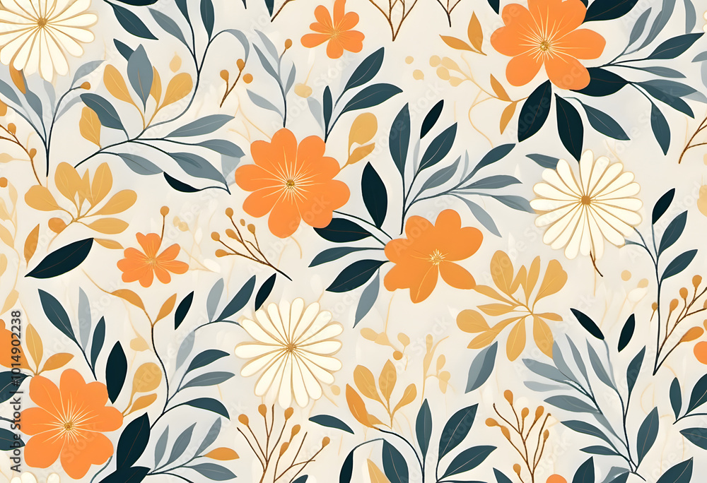 Fototapeta premium Seamless floral pattern with bright spring flowers on a white background.