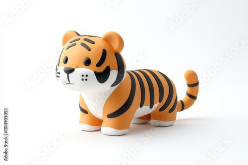 3D icon minimal on isolated white background, Cute and colorful toy tiger figurine, 3D rendering illustration photo