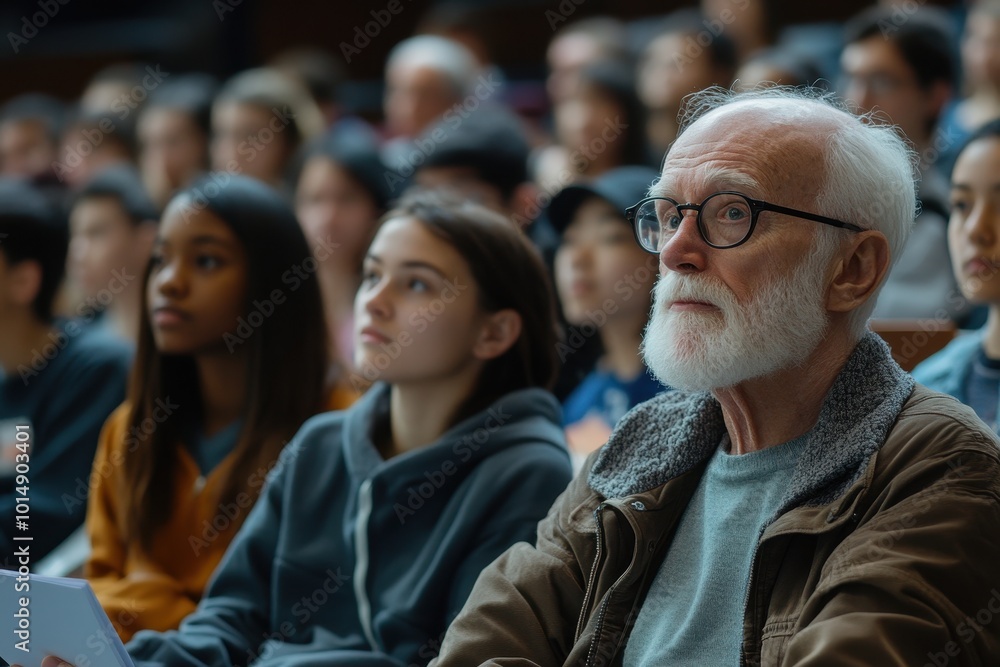 Fototapeta premium Diverse audience engaged in university lecture hall
