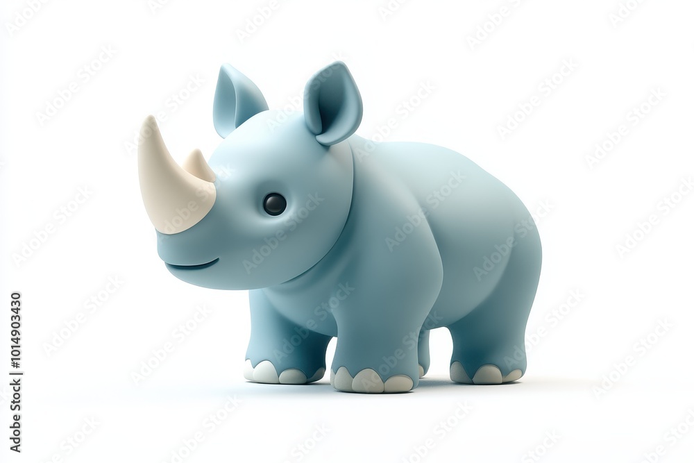 3D icon minimal on isolated white background, A cute cartoon rhinoceros design in soft blue tones, 3D rendering illustration 3D icon minimal on isolated white background, A cute cartoon rhinoceros design in soft blue tones, 3D rendering illustration