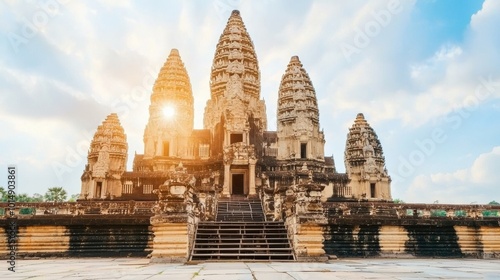 Majestic Temple Complex Under Bright Sky