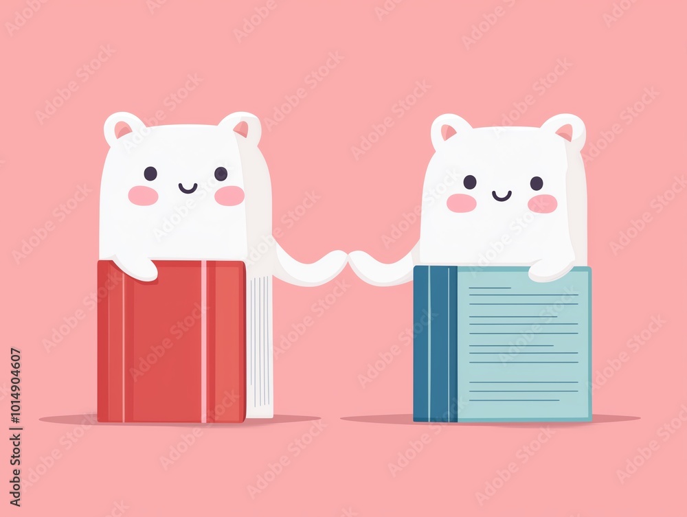 book and notebook holding hands, ready for an adventure Cute cartoonish style, simple lines, pastel colors Friendly and inviting book and notebook holding hands, ready for an adventure Cute cartoonish style, simple lines, pastel colors Friendly and inviting