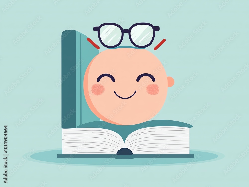 book balancing its glasses on top, smiling broadly Cartoonish style, simple lines, pastel shades Warm and cheerful book balancing its glasses on top, smiling broadly Cartoonish style, simple lines, pastel shades Warm and cheerful