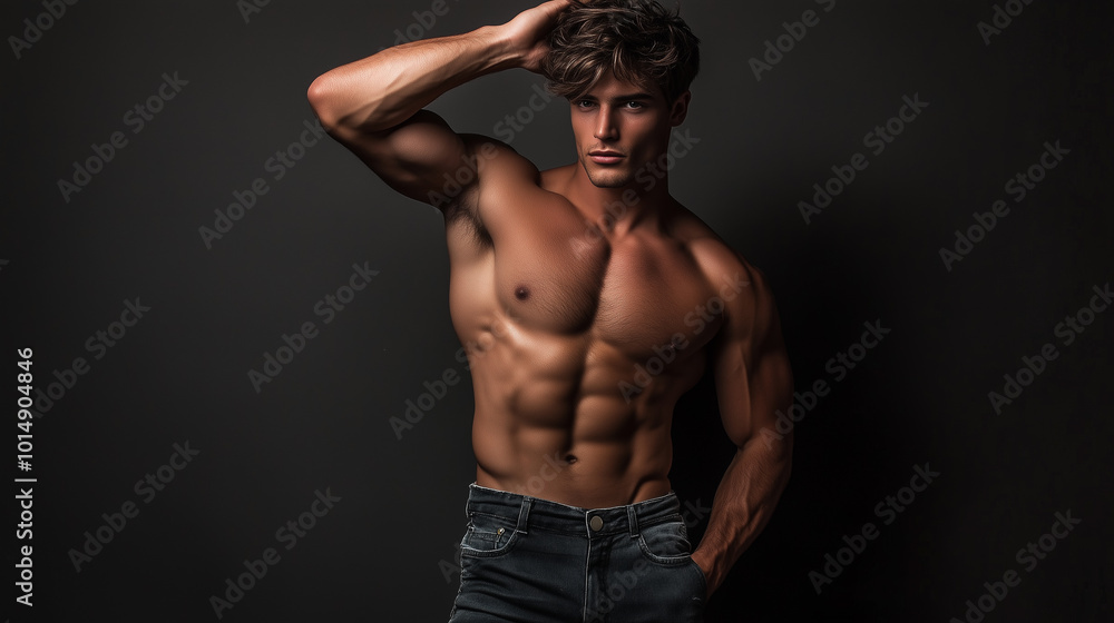 A Fit and Handsome Guy Showcases His Toned Physique in Skinny Jeans at a Fitness Club, Embodying the Essence of Dedication and Style A Fit and Handsome Guy Showcases His Toned Physique in Skinny Jeans at a Fitness Club, Embodying the Essence of Dedication and Style