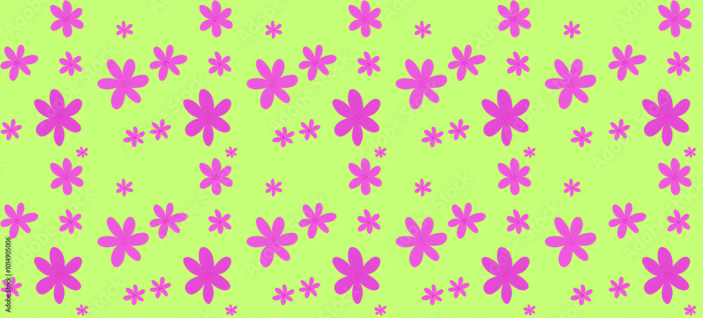 Big and Small Pink Seamless Floral Pattern with Light Green Background Big and Small Pink Seamless Floral Pattern with Light Green Background
