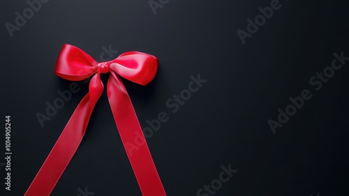 A beautiful red ribbon bow against a sleek black background, perfect for gifts and festive occasions.