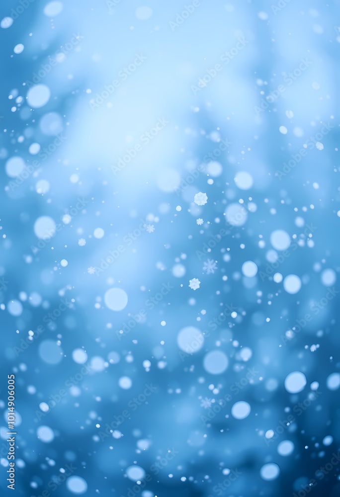 Wintery Snowfall with Detailed Snowflakes and Icy Blue Background Enhanced by Glowing Light Spots Wintery Snowfall with Detailed Snowflakes and Icy Blue Background Enhanced by Glowing Light Spots
