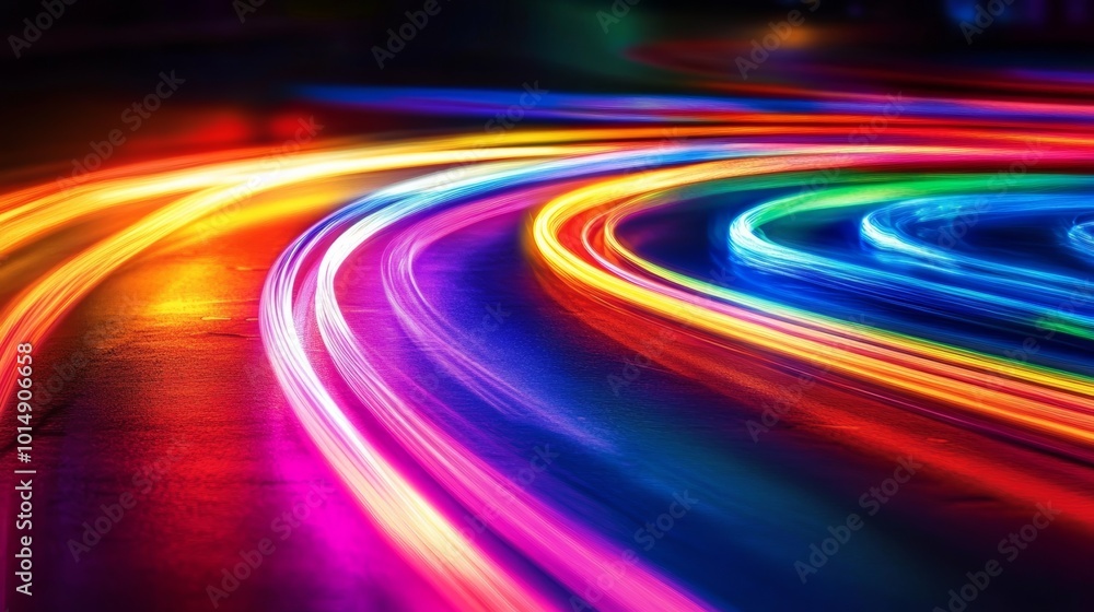 Abstract Light Trails in Rainbow Colors.
