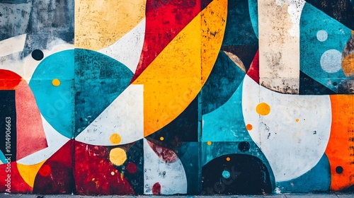 Colorful Urban Mural on Wall with Abstract Design photo