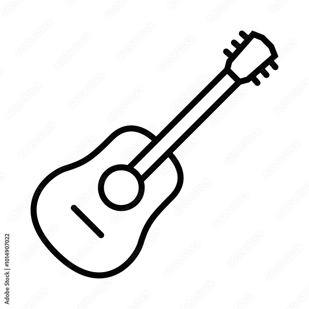 Simple black outline icon of an acoustic guitar, symbolizing music, performance, and creativity in a clean, modern style. Editable stroke. Simple black outline icon of an acoustic guitar, symbolizing music, performance, and creativity in a clean, modern style. Editable stroke.