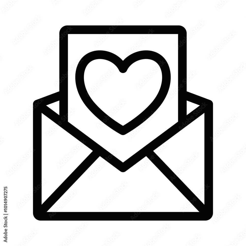 Black outline icon of an open envelope with a heart, symbolizing love, affection, or romantic messages like a love letter or greeting card. Editable stroke. Black outline icon of an open envelope with a heart, symbolizing love, affection, or romantic messages like a love letter or greeting card. Editable stroke.